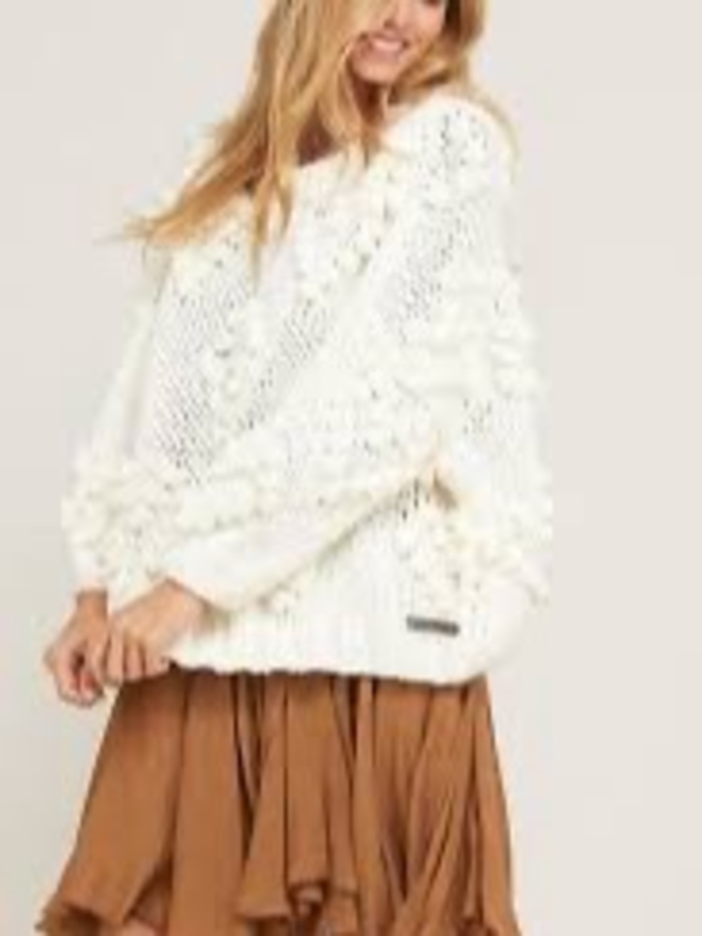 Wishlist Falling In Love Heart Crewneck white cream Hand Knit Sweater oversize